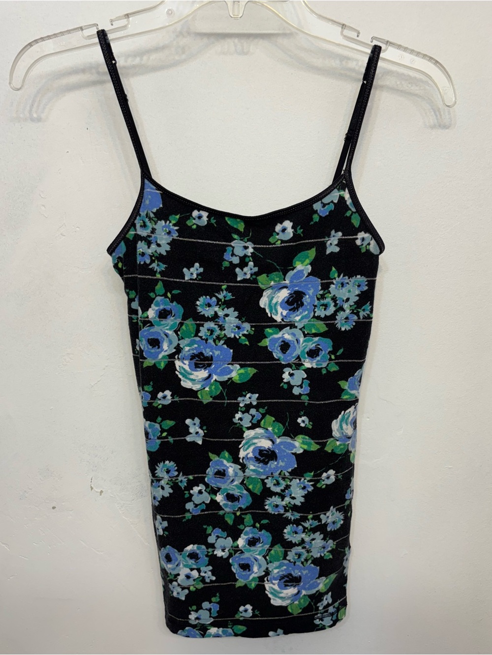 Aéropostale Y2K 2012 Black, Silver, & Blue Floral Camisole Tank Top Womens Small
